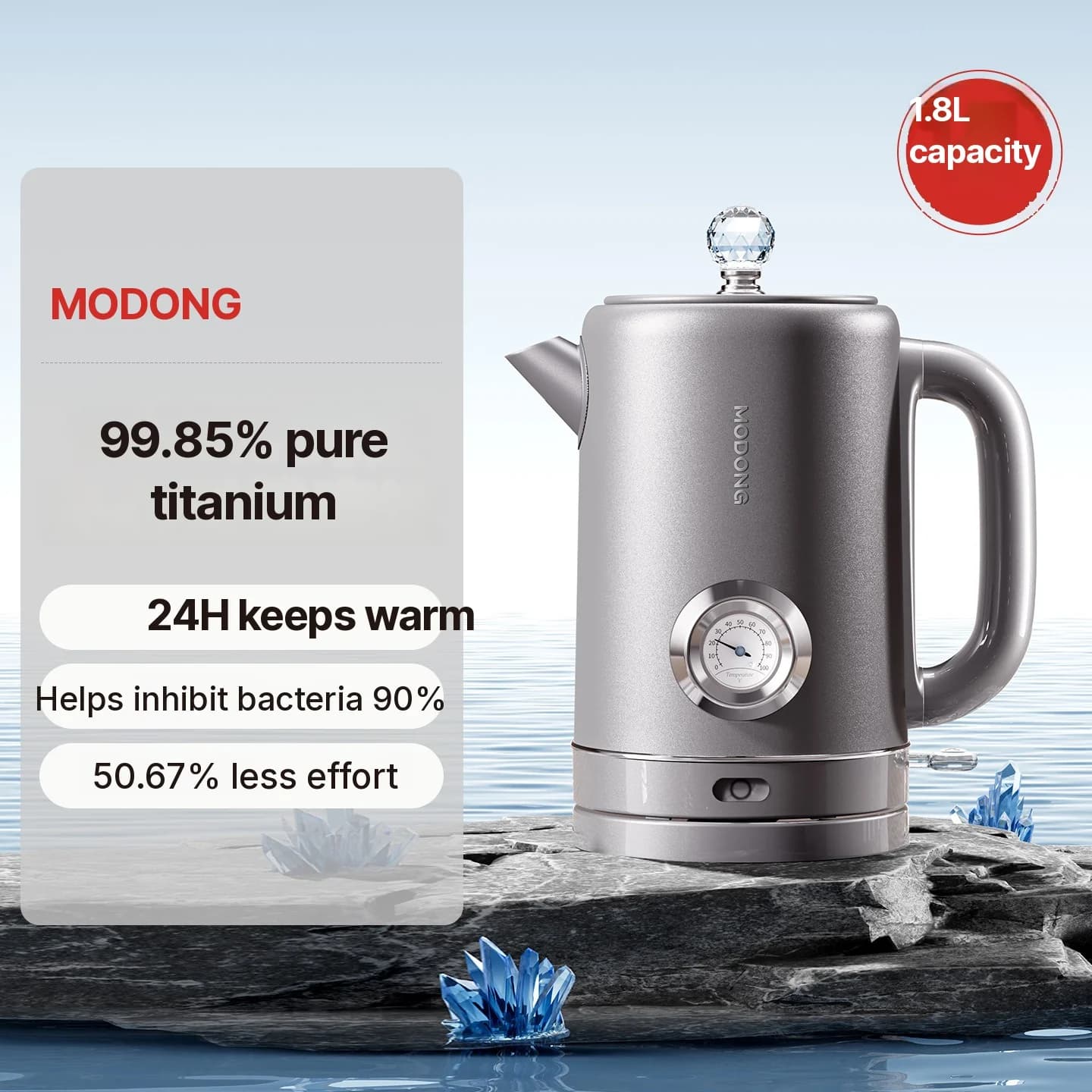 Električno kuhalo od čistog titana s prikazom temperature 1.8L