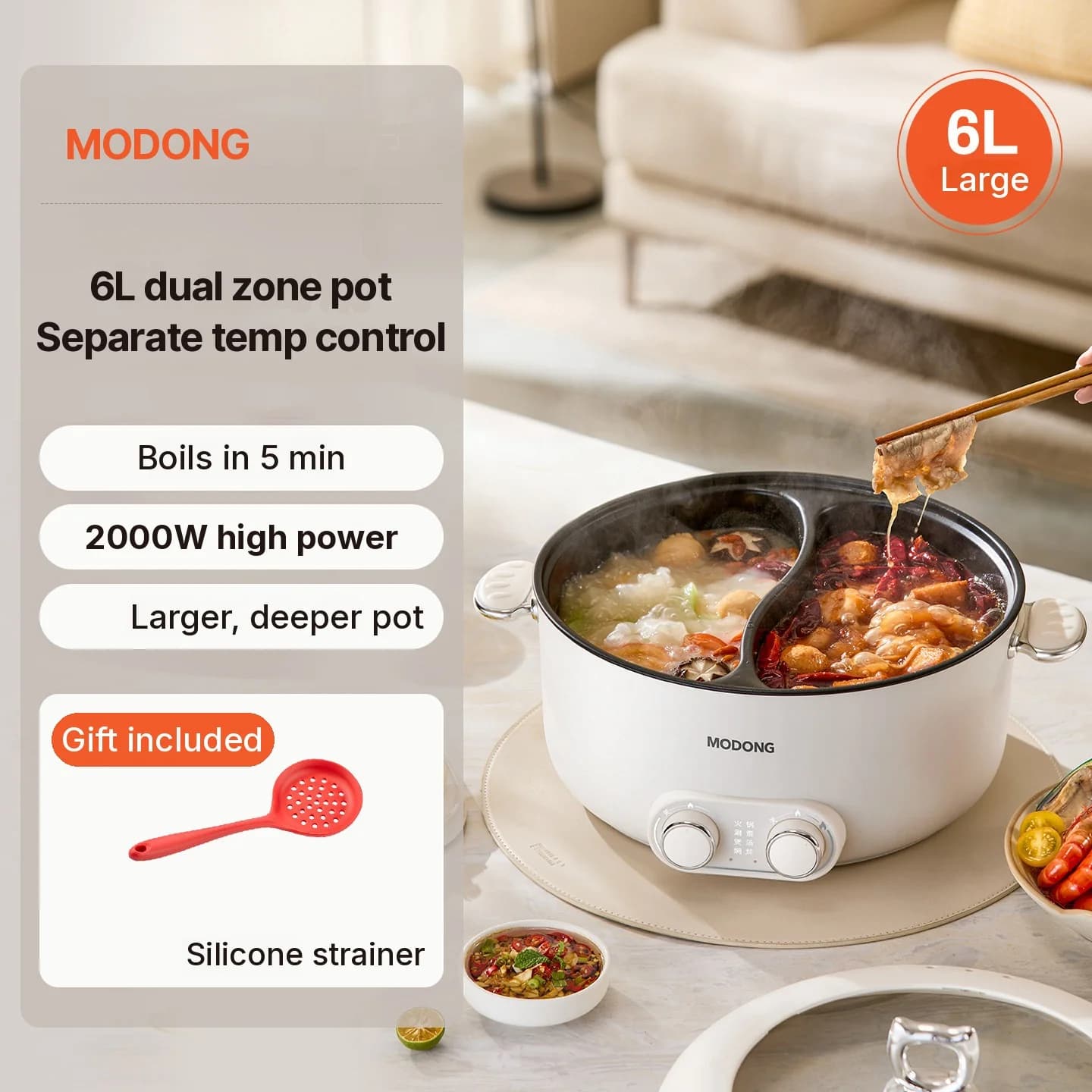 Električni lonac 6L s dvije zone i neovisnom kontrolom temperature