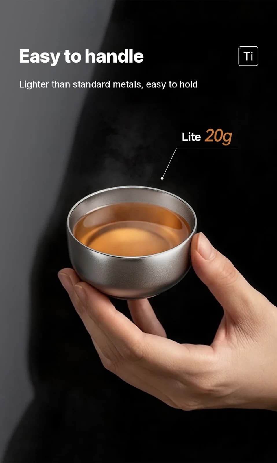 Set šalica za gongfu čaj od čistog titanija, 55 ml, ručna izrada, prirodni završetak