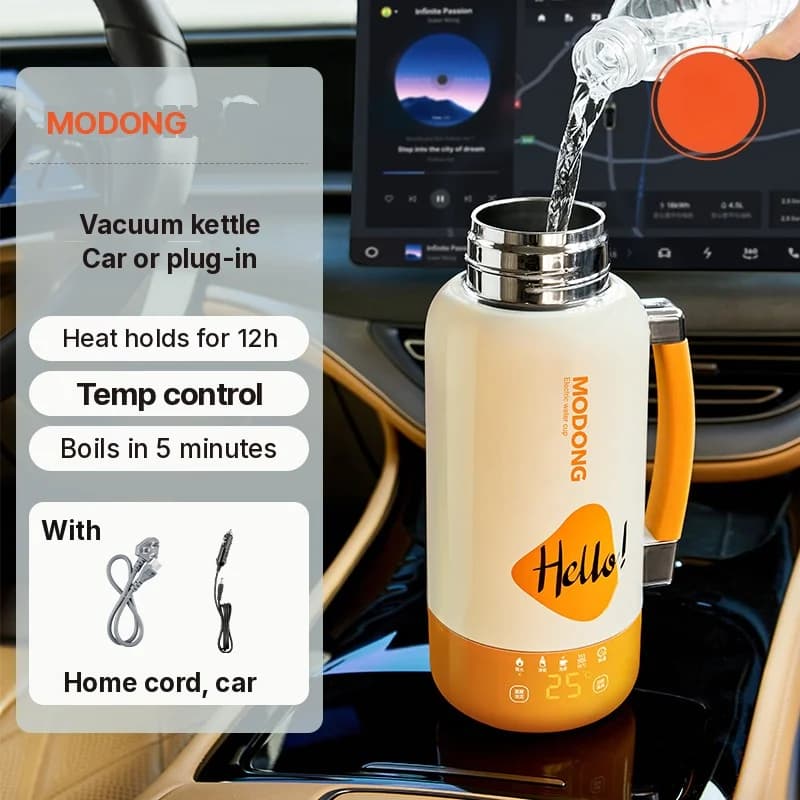 Prenosiva električna grijaća šalice za auto i utičnicu, 1 L, 316 nehrđajući čelik