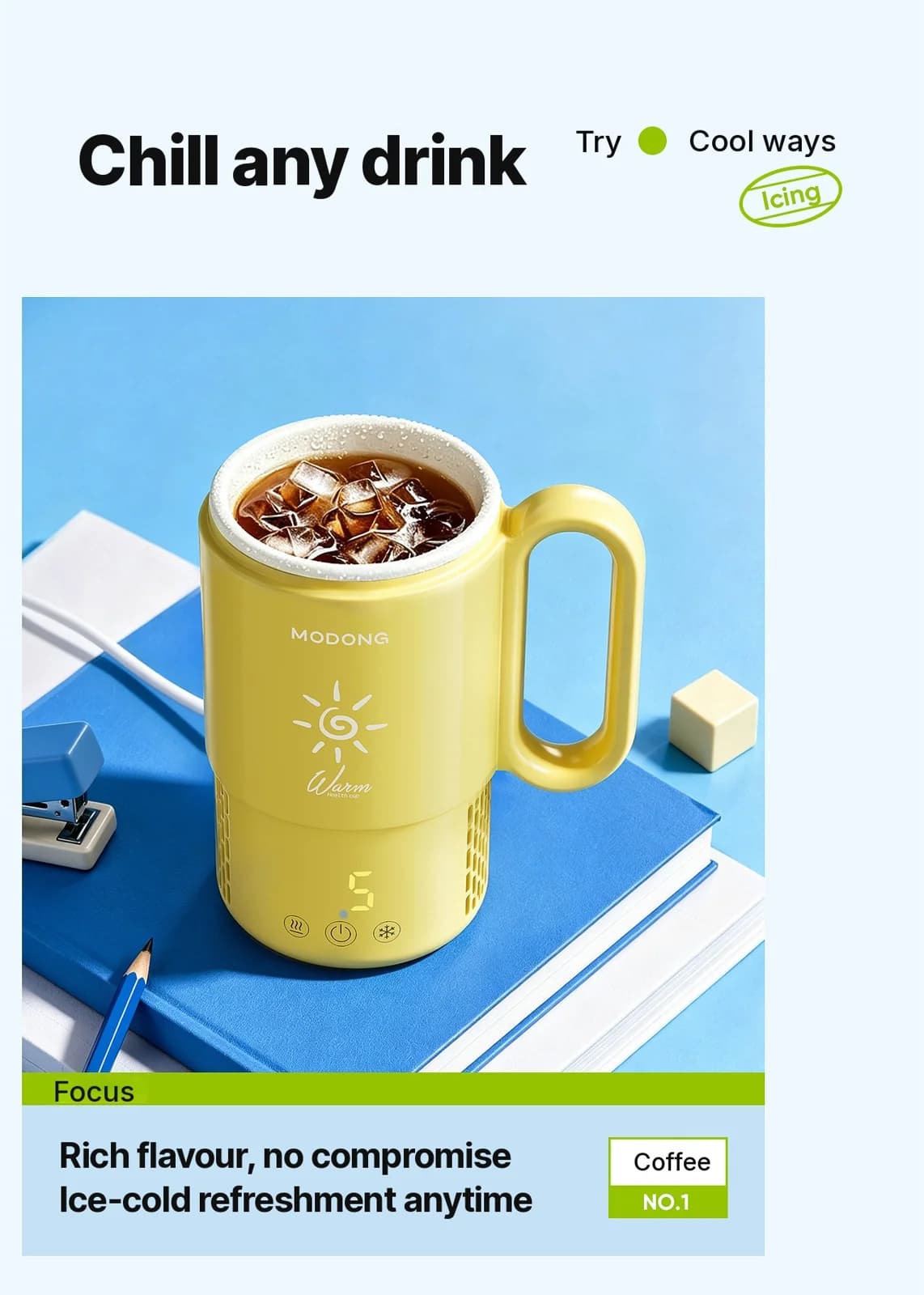 Prijenosna čaša za grijanje i hlađenje, 450 mL, 36 W, upravljanje dodirom