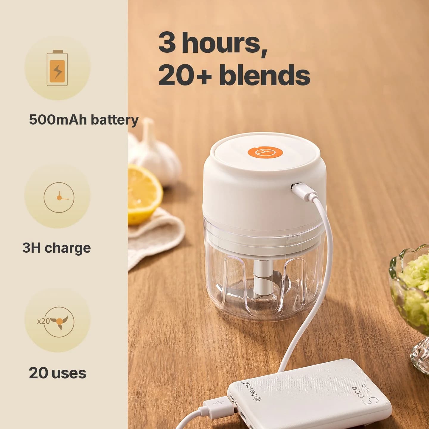 Bežična električna čaša za sjeckanje češnjaka 250mL 5V 30W plastika