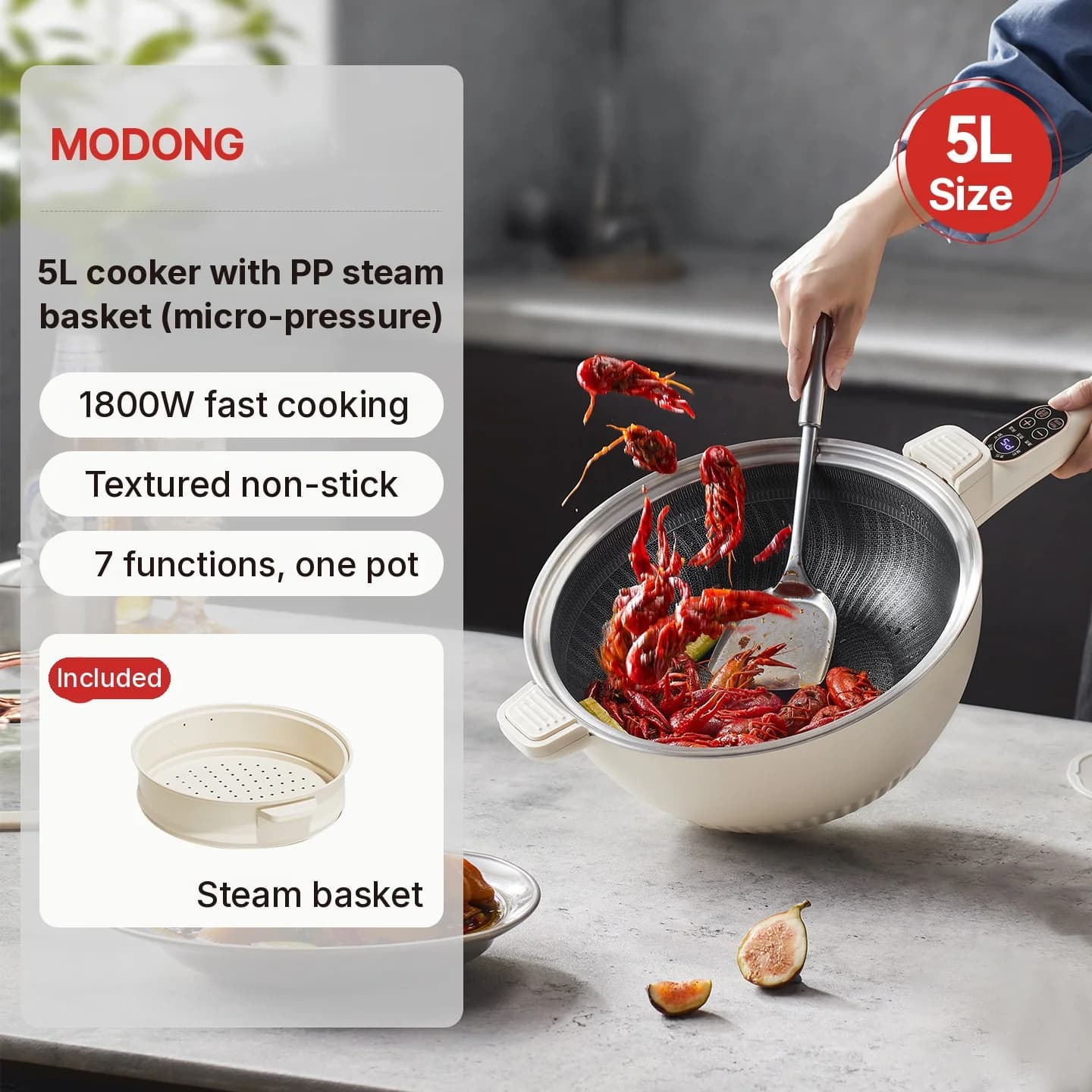 Električni multifunkcionalni hot pot s košarom za paru 5L 220V
